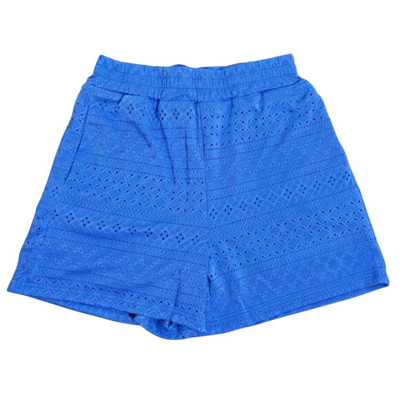 NWOT Royal Blue Floral Eyelet Sleeveless Crop Top & Shorts Set Small - Picture 3 of 5